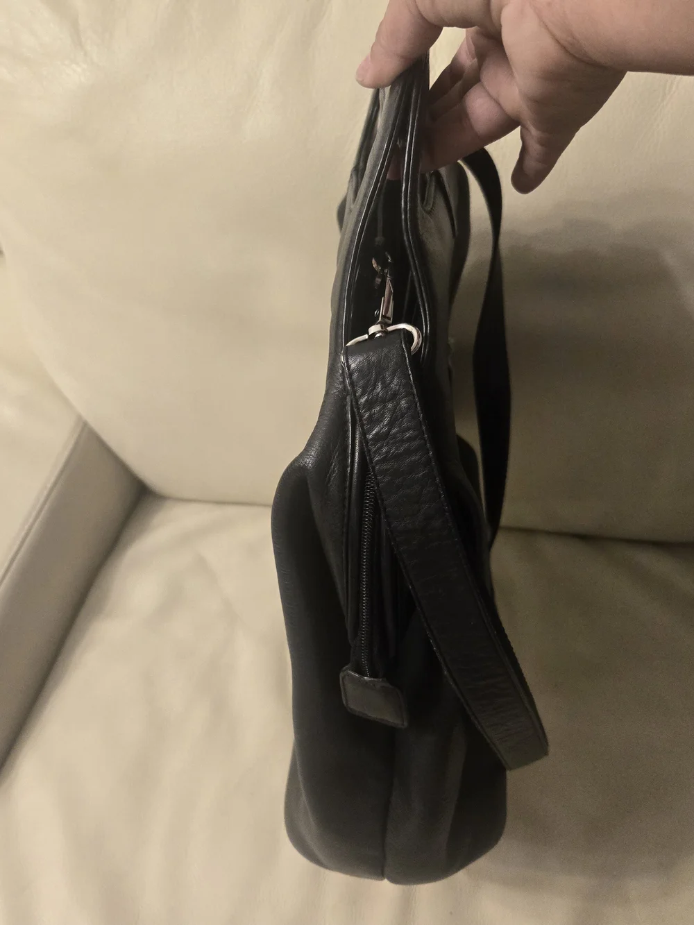 Structured Black Leather Tote with Cutout Handle